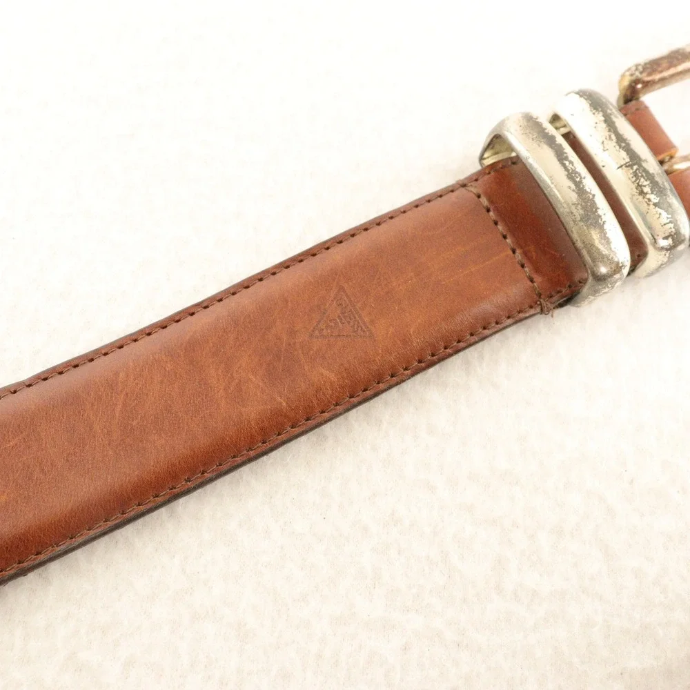 Vintage Guess Belt Distressed Western Rugged Brown Leather USA Men 32